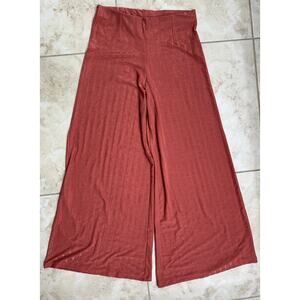 Free People Beach knit Wide Leg ribbed pull on Pant Rust medium NWOT resort